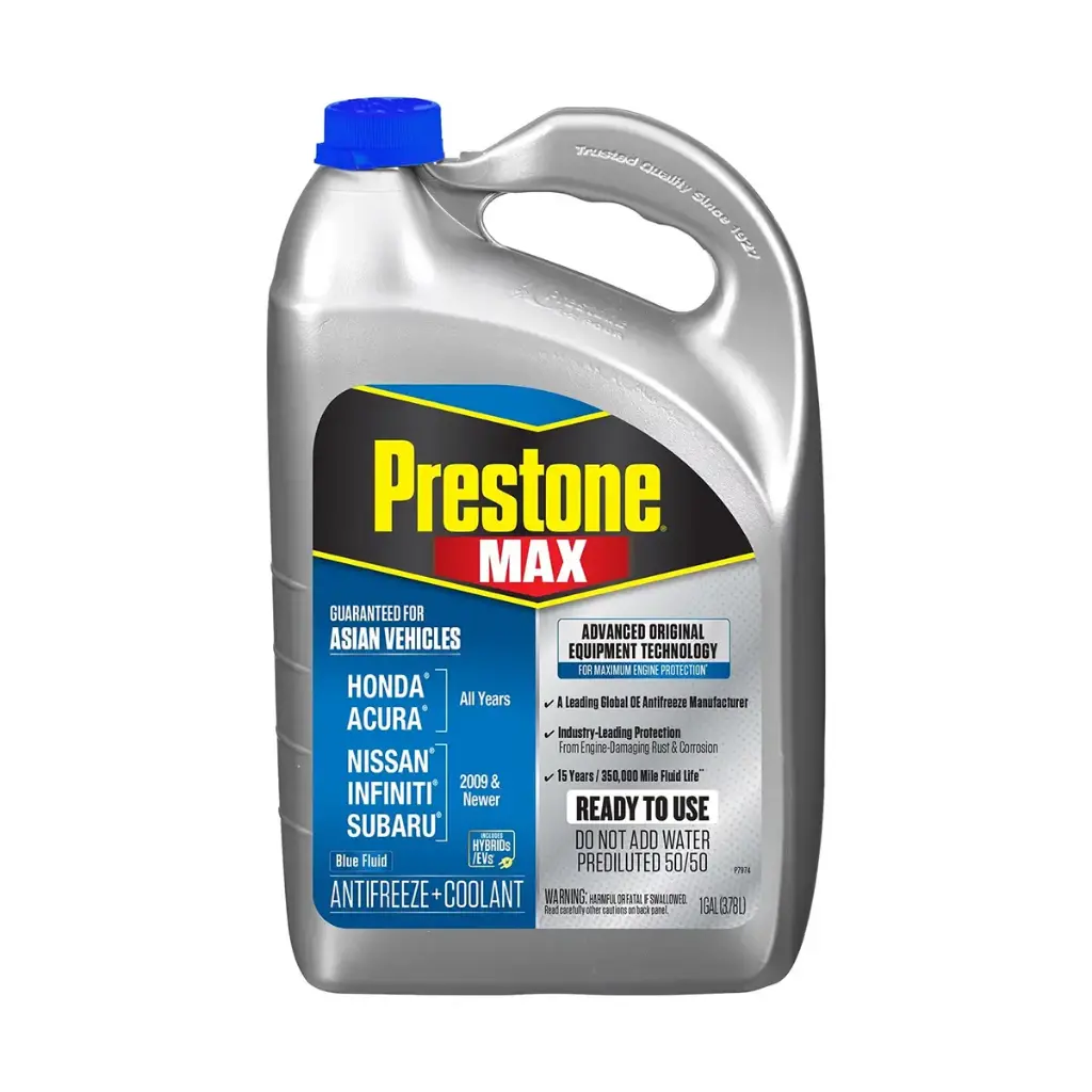 Prestone Blue Radiator Fluid 50/50 for Honda and Nissan.